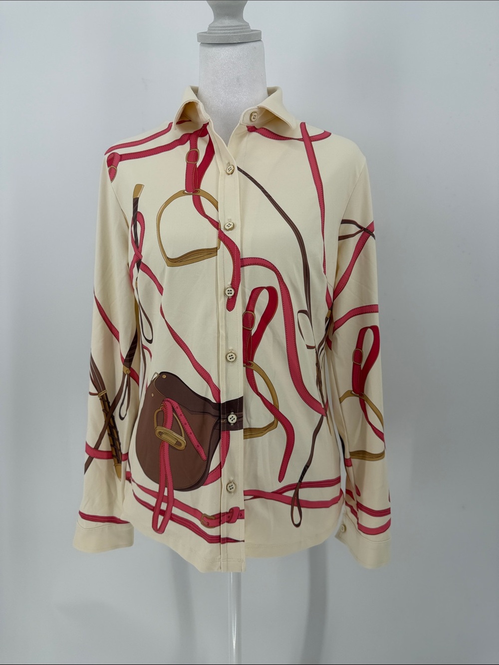 J. McLaughlin Equestrian Bridle Print Catalina Cloth Shirt Small Horsebit